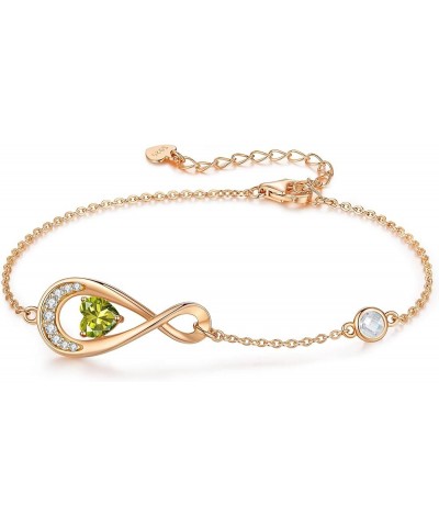 Infinity Love Heart Birthstone Bracelet for Women Girls 925 Sterling Silver Dainty Link Charm Bracelets Birthday Christmas An...
