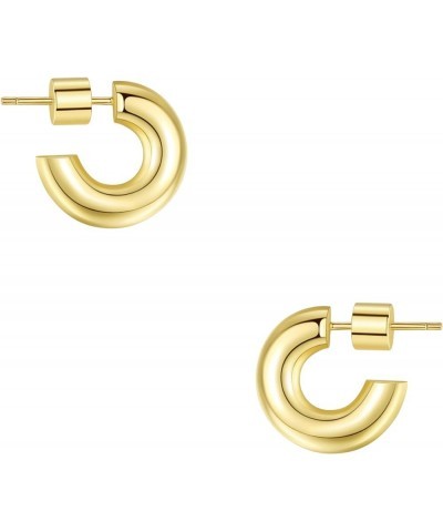 Gold Hoop Earrings for Women 14K Gold Plated Hoops Chunky Open Hoops Earrings Lightweight 16mm-Gold Plated $9.68 Earrings