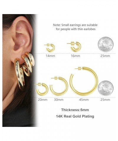 Gold Hoop Earrings for Women 14K Gold Plated Hoops Chunky Open Hoops Earrings Lightweight 16mm-Gold Plated $9.68 Earrings