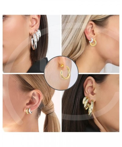 Gold Hoop Earrings for Women 14K Gold Plated Hoops Chunky Open Hoops Earrings Lightweight 16mm-Gold Plated $9.68 Earrings