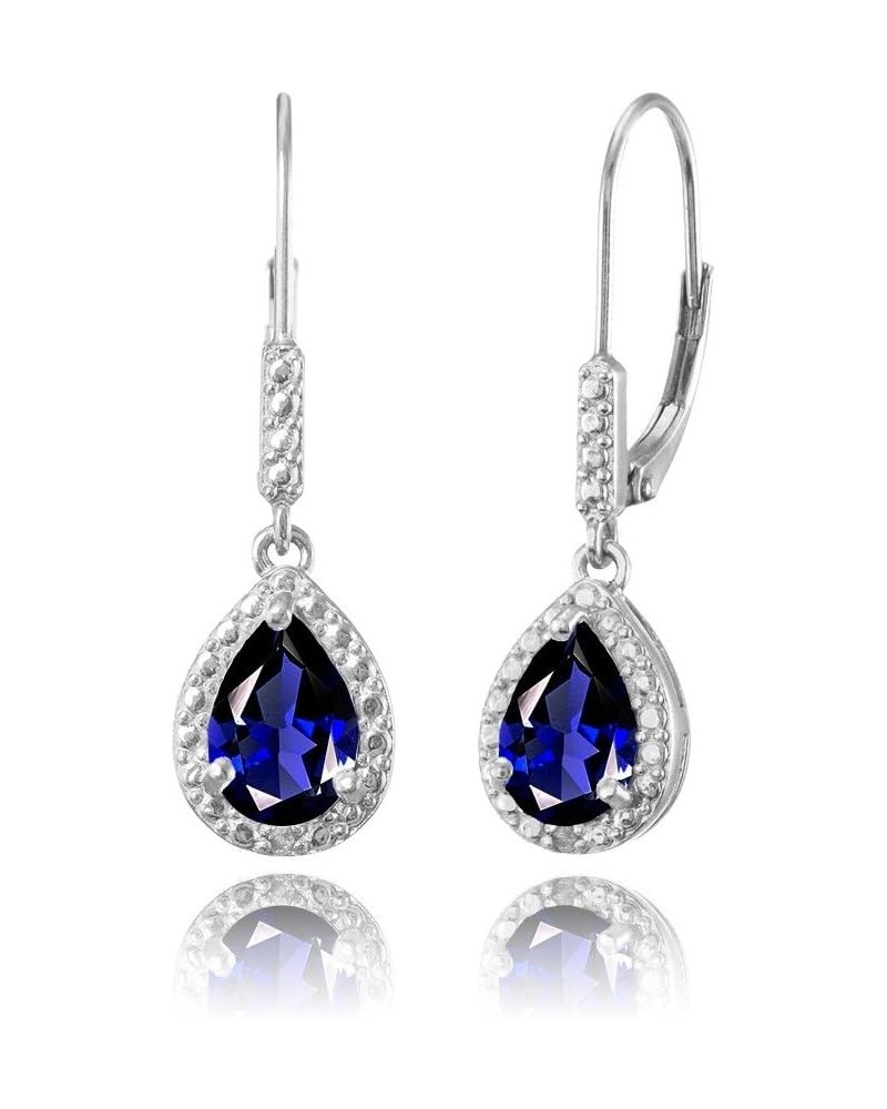 Sterling Silver Genuine, Created or Simulated Gemstone Leverback Teardrop Dangle Earrings for Women Bridesmaids Simulated Blu...