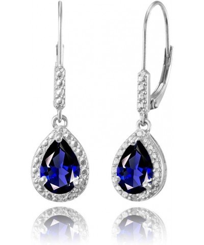 Sterling Silver Genuine, Created or Simulated Gemstone Leverback Teardrop Dangle Earrings for Women Bridesmaids Simulated Blu...