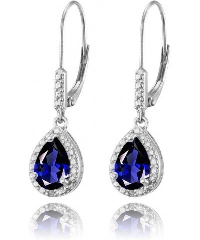 Sterling Silver Genuine, Created or Simulated Gemstone Leverback Teardrop Dangle Earrings for Women Bridesmaids Simulated Blu...