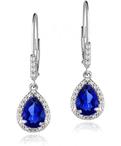 Sterling Silver Genuine, Created or Simulated Gemstone Leverback Teardrop Dangle Earrings for Women Bridesmaids Simulated Blu...