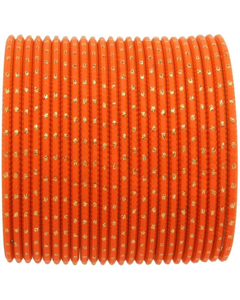 Indian Bangles Set Bollywood Plain Metal Bangle Bracelets Costume Jewelry for Women & Girls Neon Orange Color (Set of 24 Pcs)...