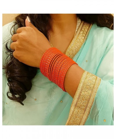 Indian Bangles Set Bollywood Plain Metal Bangle Bracelets Costume Jewelry for Women & Girls Neon Orange Color (Set of 24 Pcs)...