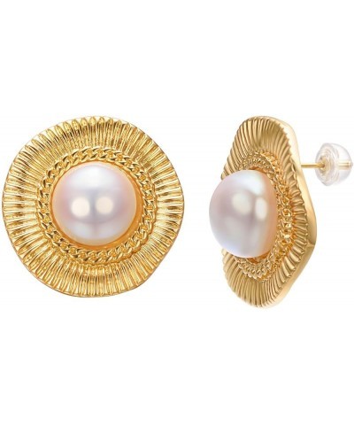 Gold Pearl Earrings for Women Pearl Button Earrings Fireworks Small Pearl Earrings Pearl Drop Earrings Hypoallergenic pearl b...