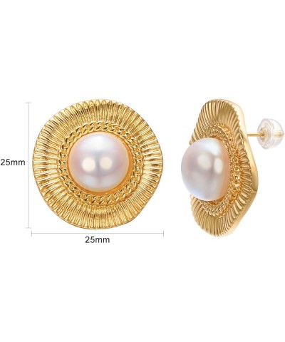 Gold Pearl Earrings for Women Pearl Button Earrings Fireworks Small Pearl Earrings Pearl Drop Earrings Hypoallergenic pearl b...