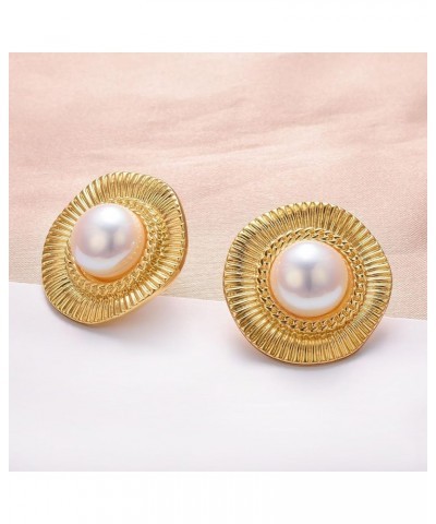 Gold Pearl Earrings for Women Pearl Button Earrings Fireworks Small Pearl Earrings Pearl Drop Earrings Hypoallergenic pearl b...