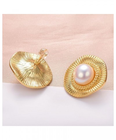 Gold Pearl Earrings for Women Pearl Button Earrings Fireworks Small Pearl Earrings Pearl Drop Earrings Hypoallergenic pearl b...