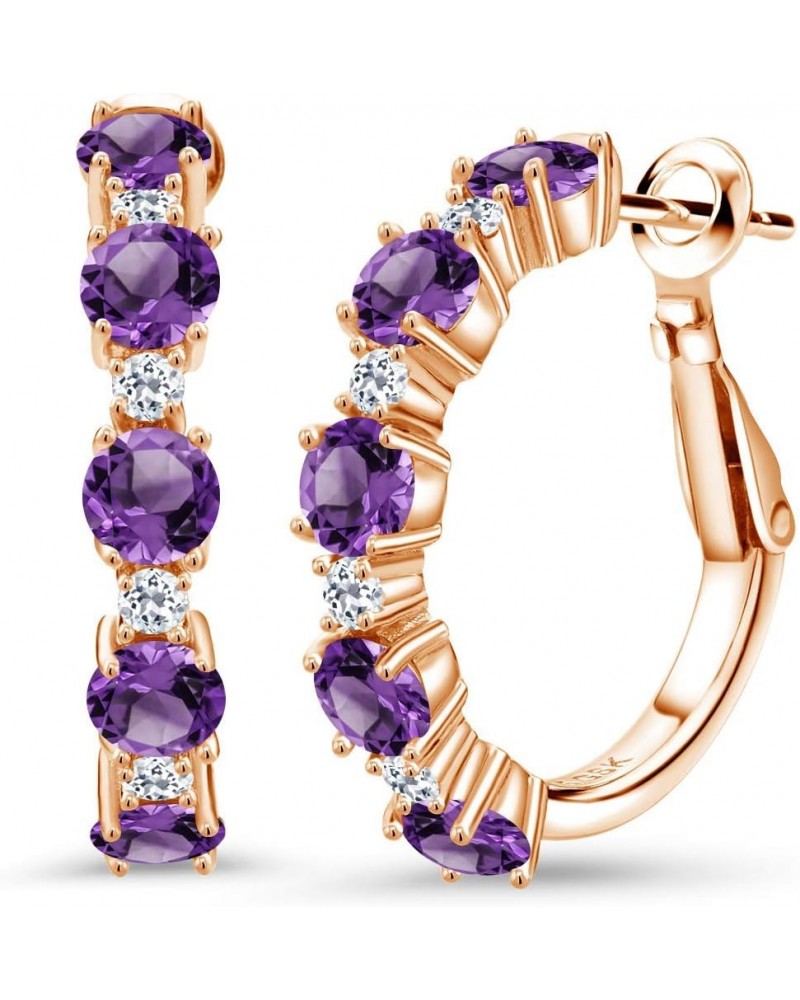 18K Rose Gold Plated Silver Purple Amethyst and White Topaz Hoop Earrings For Women (2.82 Cttw, Round 4MM and 1.9MM, Gemstone...