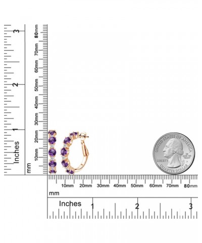 18K Rose Gold Plated Silver Purple Amethyst and White Topaz Hoop Earrings For Women (2.82 Cttw, Round 4MM and 1.9MM, Gemstone...