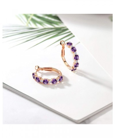 18K Rose Gold Plated Silver Purple Amethyst and White Topaz Hoop Earrings For Women (2.82 Cttw, Round 4MM and 1.9MM, Gemstone...