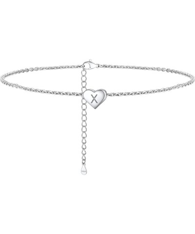 Women Solid Silver Heart Ankle Bracelets, Summer Foot Chain, A to Z Initial Anklet, Adjustable-Send Gift Box X $10.97 Anklets