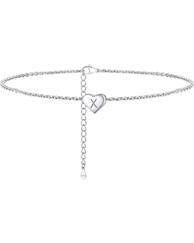 Women Solid Silver Heart Ankle Bracelets, Summer Foot Chain, A to Z Initial Anklet, Adjustable-Send Gift Box X $10.97 Anklets