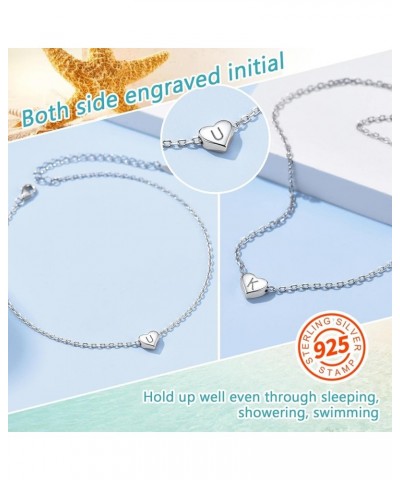 Women Solid Silver Heart Ankle Bracelets, Summer Foot Chain, A to Z Initial Anklet, Adjustable-Send Gift Box X $10.97 Anklets