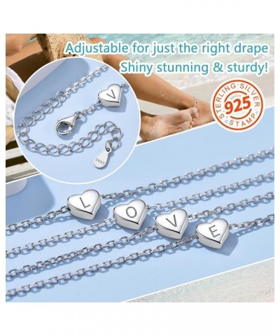 Women Solid Silver Heart Ankle Bracelets, Summer Foot Chain, A to Z Initial Anklet, Adjustable-Send Gift Box X $10.97 Anklets