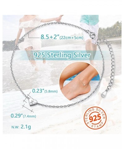 Women Solid Silver Heart Ankle Bracelets, Summer Foot Chain, A to Z Initial Anklet, Adjustable-Send Gift Box X $10.97 Anklets