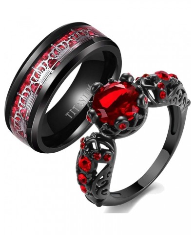 Couple Rings Matching Rings His Her Ring Red CZ Women's Wedding Ring Crown Rings women's size 7 & men's size 13 $10.58 Others