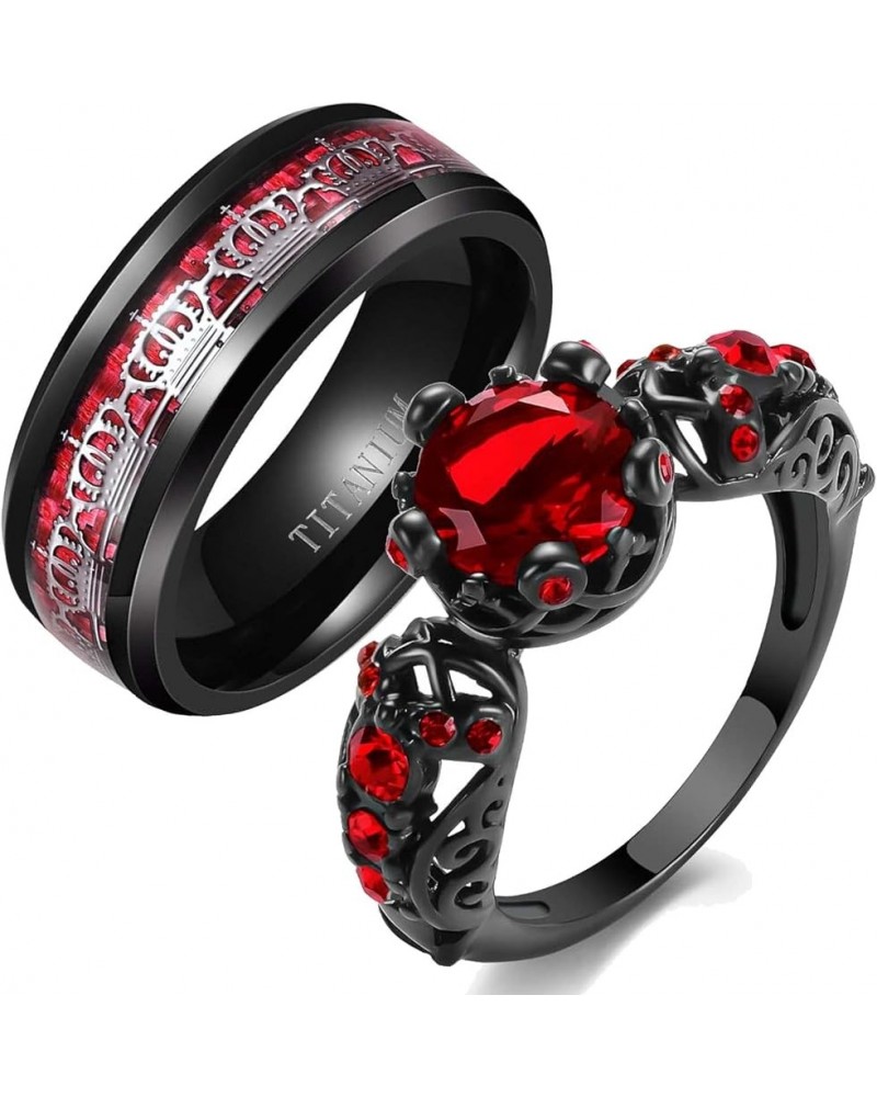 Couple Rings Matching Rings His Her Ring Red CZ Women's Wedding Ring Crown Rings women's size 7 & men's size 13 $10.58 Others