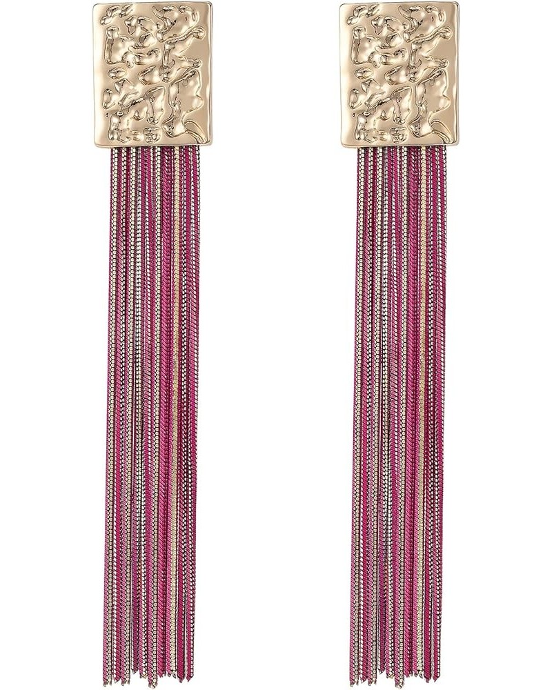 Womens Gold Chain Drop Dangle long Statement Earrings with Colorful layered Fringe Tassel Fuchsia $9.00 Earrings