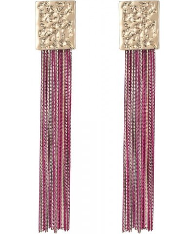 Womens Gold Chain Drop Dangle long Statement Earrings with Colorful layered Fringe Tassel Fuchsia $9.00 Earrings