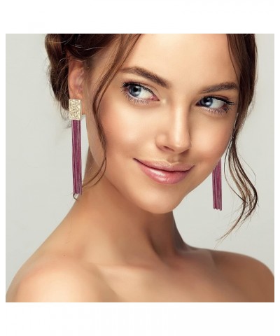 Womens Gold Chain Drop Dangle long Statement Earrings with Colorful layered Fringe Tassel Fuchsia $9.00 Earrings