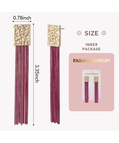 Womens Gold Chain Drop Dangle long Statement Earrings with Colorful layered Fringe Tassel Fuchsia $9.00 Earrings