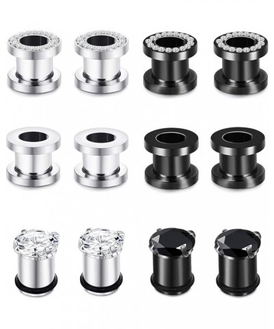 6 Pairs Stainless Steel Ear Gauges CZ Screw Plugs Tunnel Ear Expander Stretcher Piercing Gauge-6g(4mm) $10.79 Body Jewelry