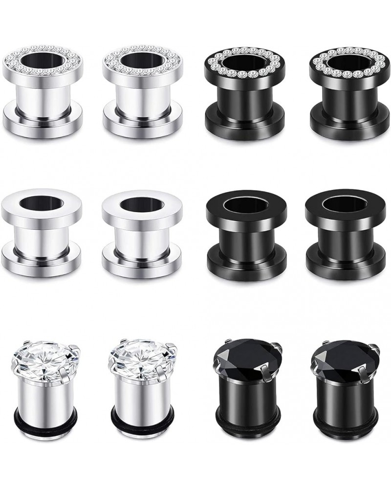 6 Pairs Stainless Steel Ear Gauges CZ Screw Plugs Tunnel Ear Expander Stretcher Piercing Gauge-6g(4mm) $10.79 Body Jewelry