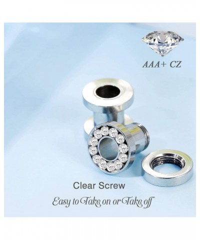 6 Pairs Stainless Steel Ear Gauges CZ Screw Plugs Tunnel Ear Expander Stretcher Piercing Gauge-6g(4mm) $10.79 Body Jewelry