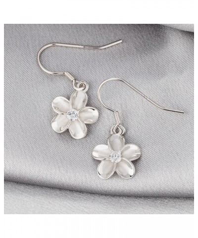 925 Sterling Silver 14K Gold Plated Hawaiian Plumeria Flower Drop Dangle Hook Earrings with Cubic Zirconia, 8mm 10mm 12mm 15m...