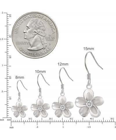 925 Sterling Silver 14K Gold Plated Hawaiian Plumeria Flower Drop Dangle Hook Earrings with Cubic Zirconia, 8mm 10mm 12mm 15m...