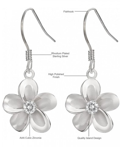 925 Sterling Silver 14K Gold Plated Hawaiian Plumeria Flower Drop Dangle Hook Earrings with Cubic Zirconia, 8mm 10mm 12mm 15m...