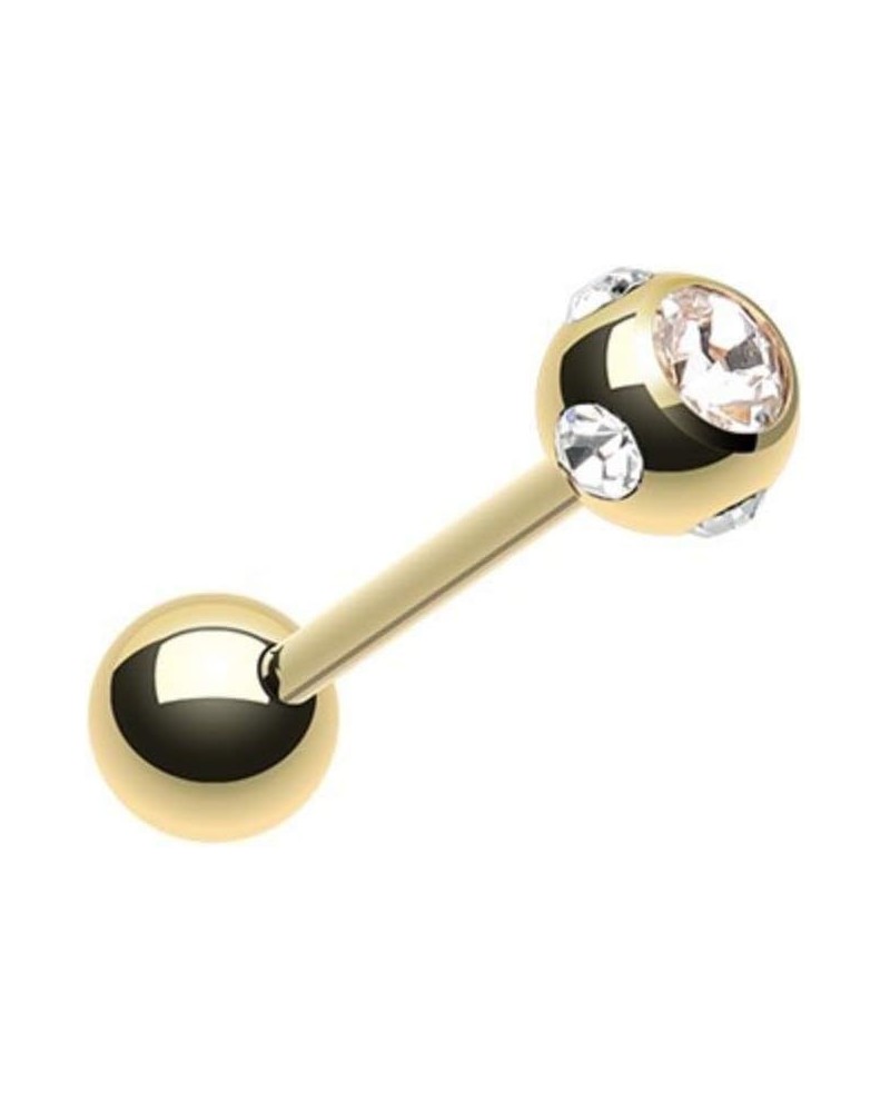 Gold Plated Aurora Gem Ball Steel Barbell Tongue Ring Clear $9.68 Body Jewelry