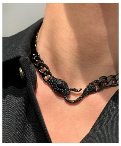 Snake Choker Necklace for Men Women Black Silver Zircon Cuban Link Chain Fashion Edgy Viking Goth Anime Aesthetic Emo Python ...