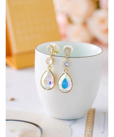 Clip On 18 * 13MM Big Crystal Dangle Non Pierced Earrings for Women Costume Jewelry Apr-Diamond-Rose Gold $9.82 Earrings