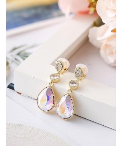 Clip On 18 * 13MM Big Crystal Dangle Non Pierced Earrings for Women Costume Jewelry Apr-Diamond-Rose Gold $9.82 Earrings