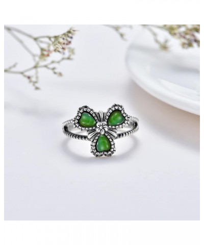 Clover Jade Ring 925 Sterling Silver Natural Green Jade Flower Ring 3 Heart Shape Stone Boho Lucky Ring Gift for Women $30.55...