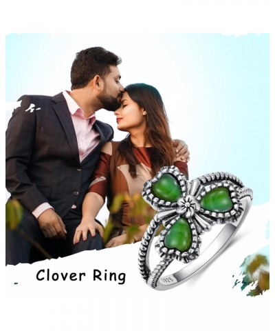 Clover Jade Ring 925 Sterling Silver Natural Green Jade Flower Ring 3 Heart Shape Stone Boho Lucky Ring Gift for Women $30.55...