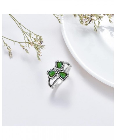 Clover Jade Ring 925 Sterling Silver Natural Green Jade Flower Ring 3 Heart Shape Stone Boho Lucky Ring Gift for Women $30.55...