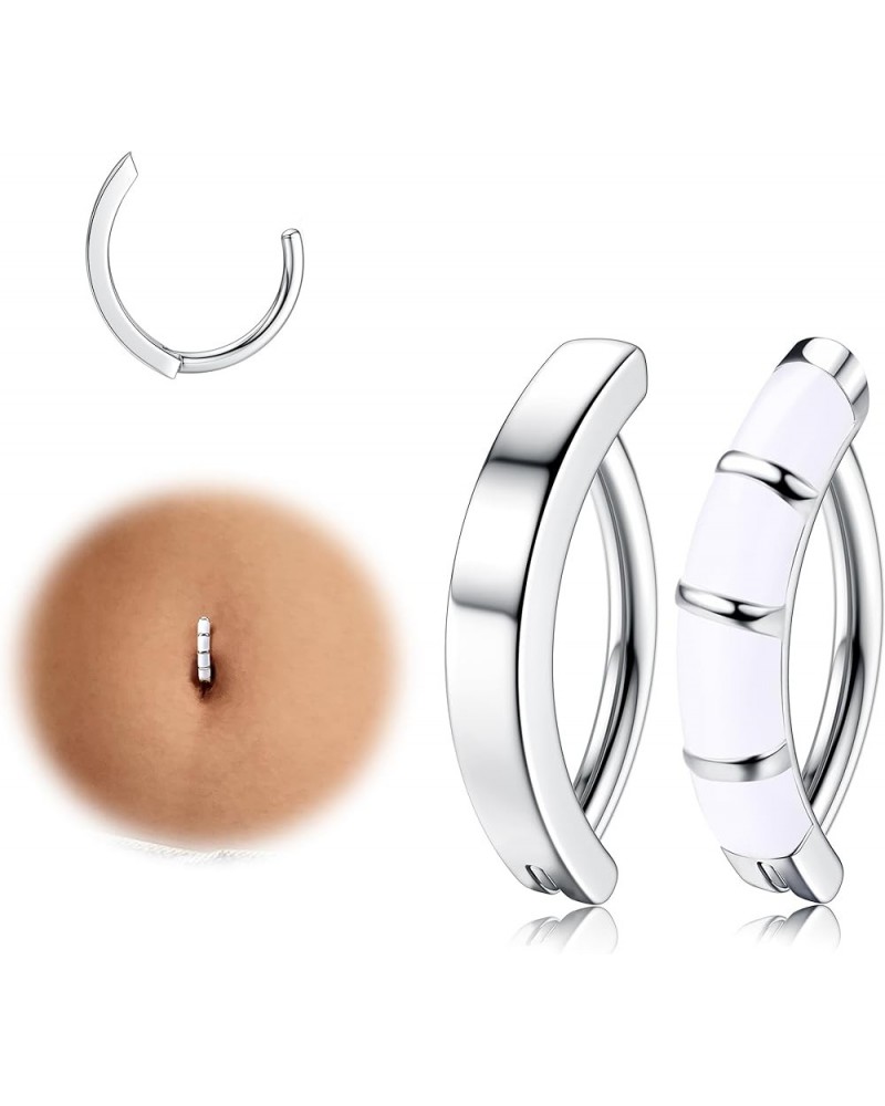 2Pcs 14G Clicker Belly Button Ring for Women Teens Cute Surgical Steel Small Opal CZ Hoop Belly Ring Simple Belly Button Pier...