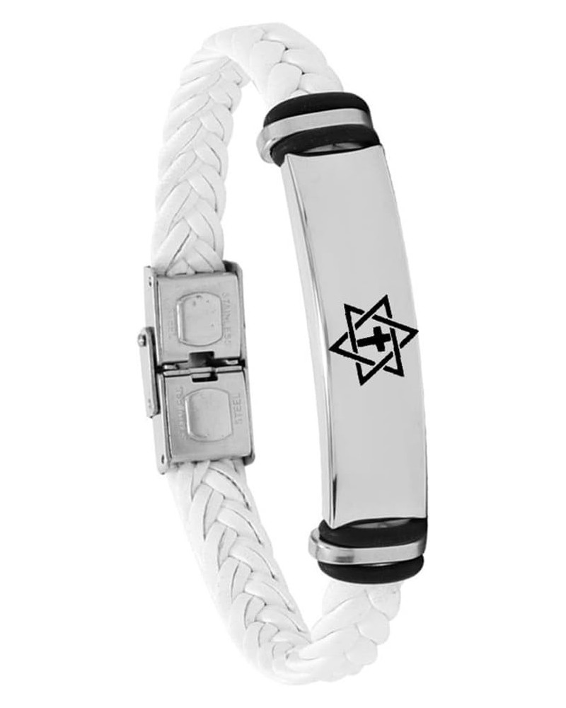 Star of David Cross Leather Bracelet for Men Women,Stainless Steel Braided Leather Cross Messianic Menorah Star of David Cuff...