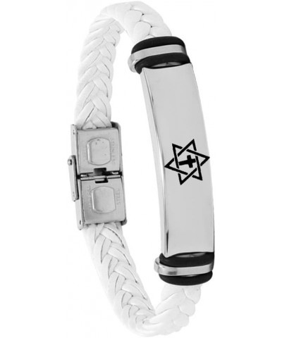 Star of David Cross Leather Bracelet for Men Women,Stainless Steel Braided Leather Cross Messianic Menorah Star of David Cuff...