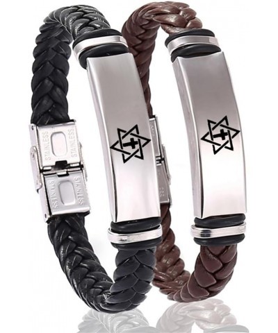 Star of David Cross Leather Bracelet for Men Women,Stainless Steel Braided Leather Cross Messianic Menorah Star of David Cuff...