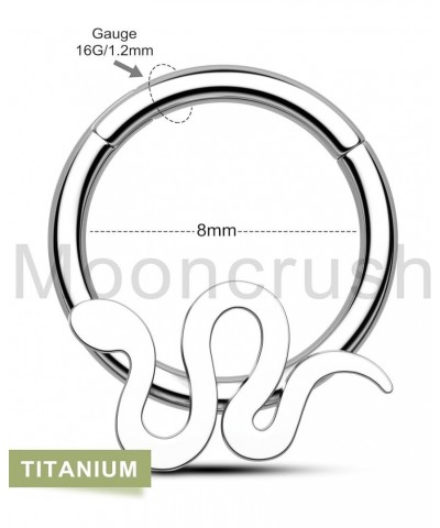 Mooncrush Jewerly 16G G23 Soild Titanium Septum Ring Snake Daith Earrings for Women 8MM Cartilage Helix Hoop Earring Silver D...