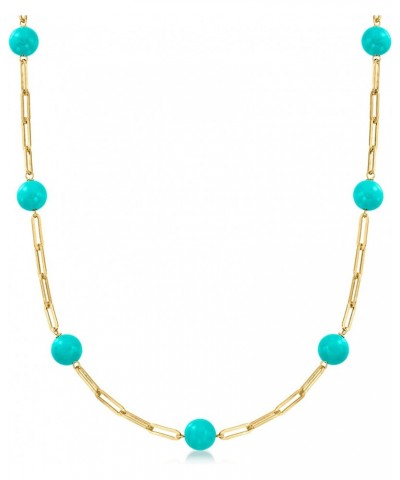 Italian 8mm Turquoise Bead Paper Clip Link Necklace in 18kt Gold Over Sterling. 18 inches $53.28 Necklaces