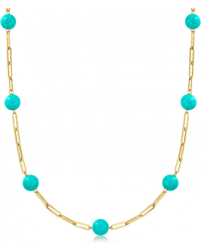 Italian 8mm Turquoise Bead Paper Clip Link Necklace in 18kt Gold Over Sterling. 18 inches $53.28 Necklaces