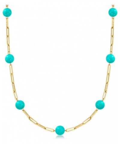 Italian 8mm Turquoise Bead Paper Clip Link Necklace in 18kt Gold Over Sterling. 18 inches $53.28 Necklaces