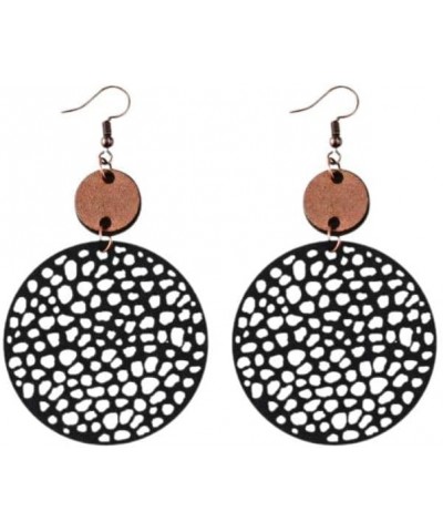 Retro Leather Round Geometric Earrings Hollow Circle Earrings Statement Lightweight for Women Girls Jewelry Gift Black $6.10 ...